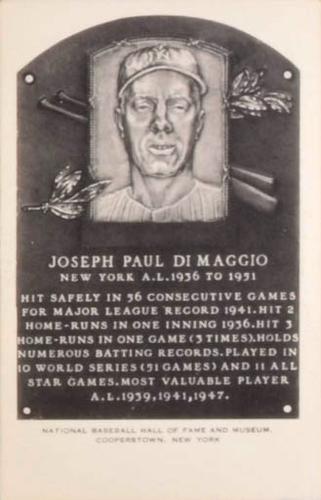 1953-55 Artvue Hall of Fame Plaque Postcards (Type 1) #NNO Joe DiMaggio Front