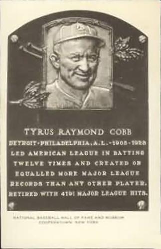 1956-63 Artvue Hall of Fame Plaque Postcards (Type 2) #NNO Ty Cobb Front