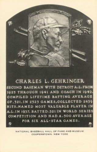 1956-63 Artvue Hall of Fame Plaque Postcards (Type 2) #NNO Charlie Gehringer Front
