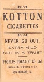 1911-16 People's Tobacco Kotton (T216) #NNO Hooks Wiltse Back