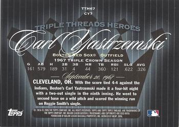 2006 Topps Triple Threads - Heroes #TTH67CY7 Carl Yastrzemski Back