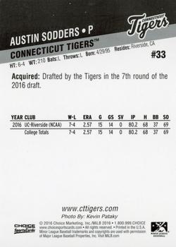 2016 Choice Connecticut Tigers #33 Austin Sodders Back
