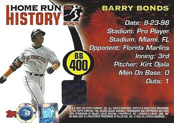 2006 Topps Updates & Highlights - Barry Bonds Home Run History Autographs #BB400 Barry Bonds Back