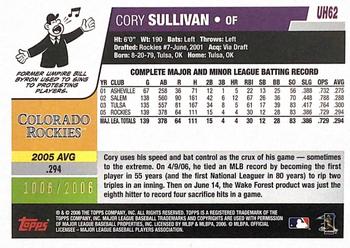 2006 Topps Updates & Highlights - Gold #UH62 Cory Sullivan Back