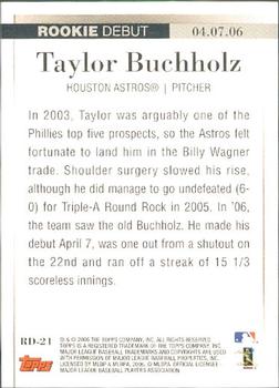 2006 Topps Updates & Highlights - Rookie Debut #RD-21 Taylor Buchholz Back