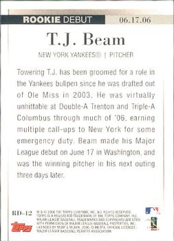 2006 Topps Updates & Highlights - Rookie Debut #RD-42 T.J. Beam Back