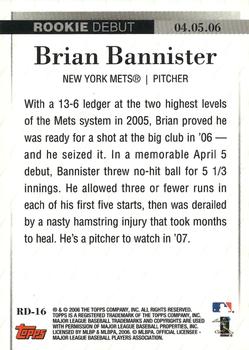 2006 Topps Updates & Highlights - Rookie Debut #RD-16 Brian Bannister Back