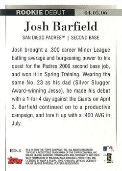 2006 Topps Updates & Highlights - Rookie Debut #RD-4 Josh Barfield Back