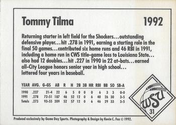 1992 Game Day Wichita State Shockers #31 Tommy Tilma Back