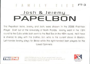 2006 TriStar Prospects Plus - Family Ties #FT-3 Josh Papelbon / Jeremy Papelbon Back