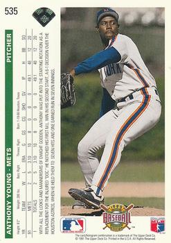 1992 Upper Deck #535 Anthony Young Back