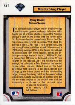 1992 Upper Deck #721 Barry Bonds Back