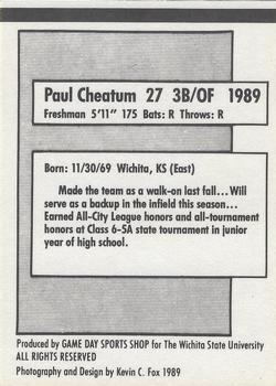 1989 Game Day Wichita State Shockers National Champions #NNO Paul Cheatum Back