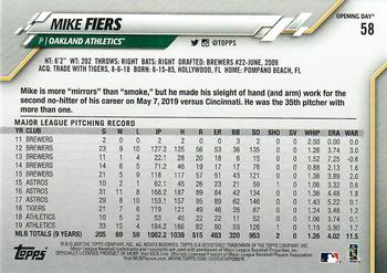 2020 Topps Opening Day #58 Mike Fiers Back