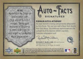 2006 Upper Deck Artifacts - Auto-Facts Signatures #AF-RE Chris Resop Back
