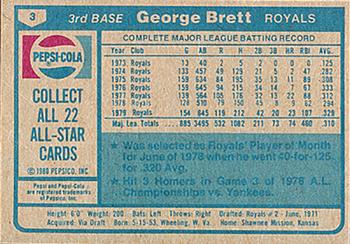 1980 Pepsi-Cola All-Stars #3 George Brett Back