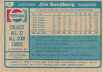 1980 Pepsi-Cola All-Stars #8 Jim Sundberg Back