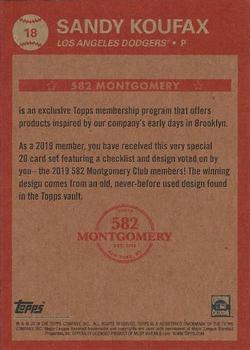 2018-19 Topps 582 Montgomery Club Set 5 #18 Sandy Koufax Back