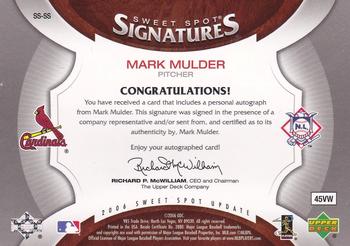 2006 Upper Deck Sweet Spot Update - Veteran Signatures Red-Blue Stitch Red Ink #SS-SS Mark Mulder Back