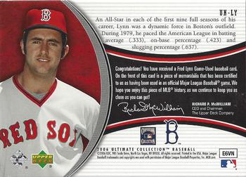 2006 Upper Deck Ultimate Collection - Ultimate Numbers Materials #UN-LY Fred Lynn Back