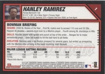 2007 Bowman - Blue #1 Hanley Ramirez Back