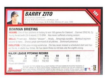 2007 Bowman - Blue #101 Barry Zito Back
