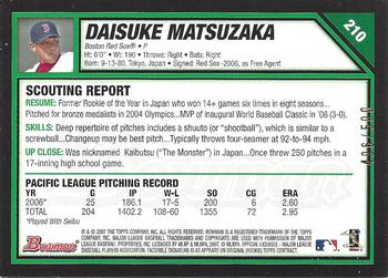 2007 Bowman - Blue #210 Daisuke Matsuzaka Back