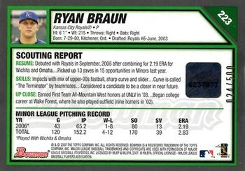 2007 Bowman - Blue #223 Ryan Braun Back