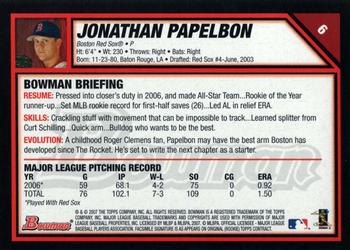 2007 Bowman - Gold #6 Jonathan Papelbon Back