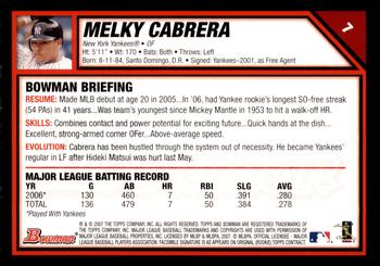 2007 Bowman - Gold #7 Melky Cabrera Back