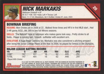 2007 Bowman - Gold #20 Nick Markakis Back