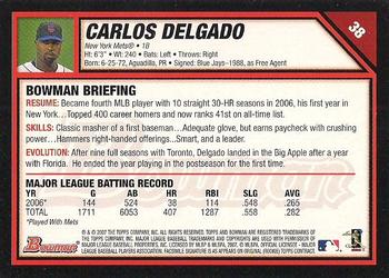 2007 Bowman - Gold #38 Carlos Delgado Back