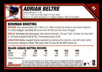 2007 Bowman - Gold #41 Adrian Beltre Back