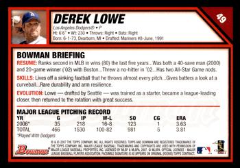 2007 Bowman - Gold #49 Derek Lowe Back