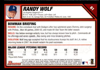 2007 Bowman - Gold #61 Randy Wolf Back