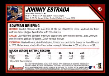 2007 Bowman - Gold #63 Johnny Estrada Back