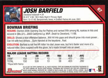 2007 Bowman - Gold #67 Josh Barfield Back