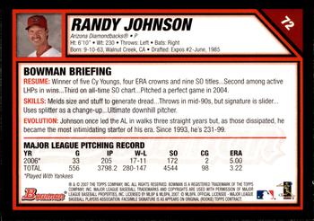 2007 Bowman - Gold #72 Randy Johnson Back