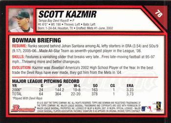 2007 Bowman - Gold #78 Scott Kazmir Back