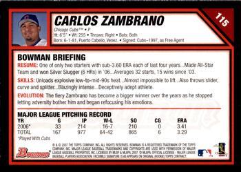 2007 Bowman - Gold #115 Carlos Zambrano Back