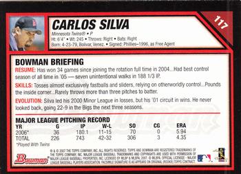 2007 Bowman - Gold #117 Carlos Silva Back