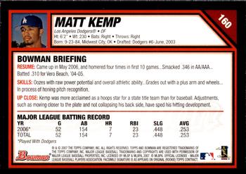2007 Bowman - Gold #160 Matt Kemp Back