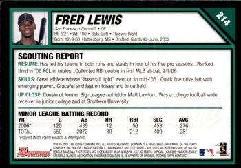 2007 Bowman - Gold #214 Fred Lewis Back
