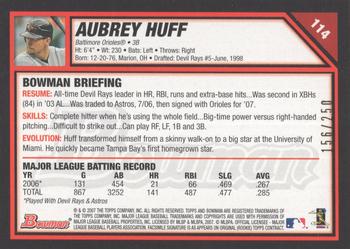 2007 Bowman - Orange #114 Aubrey Huff Back