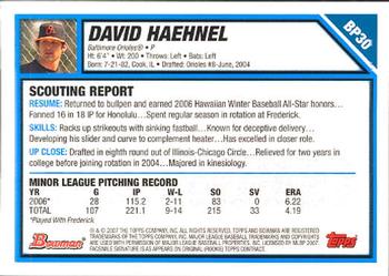 2007 Bowman - Prospects #BP30 David Haehnel Back