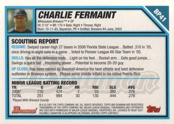2007 Bowman - Prospects #BP41 Charlie Fermaint Back