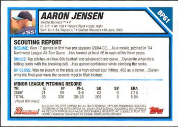 2007 Bowman - Prospects #BP61 Aaron Jensen Back
