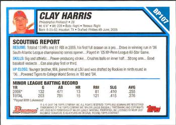 2007 Bowman - Prospects #BP107 Clay Harris Back