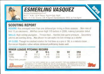 2007 Bowman - Prospects Gold #BP59 Esmerling Vasquez Back