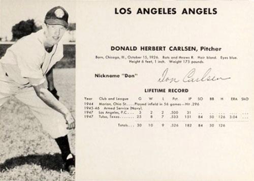 1948 Los Angeles Angels (W725) #NNO Donald Herbert Carlsen Front